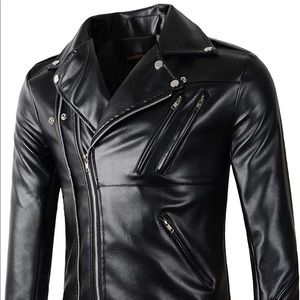 Beninos Mens Faux Leather Motorcycle Jacket NWT Black